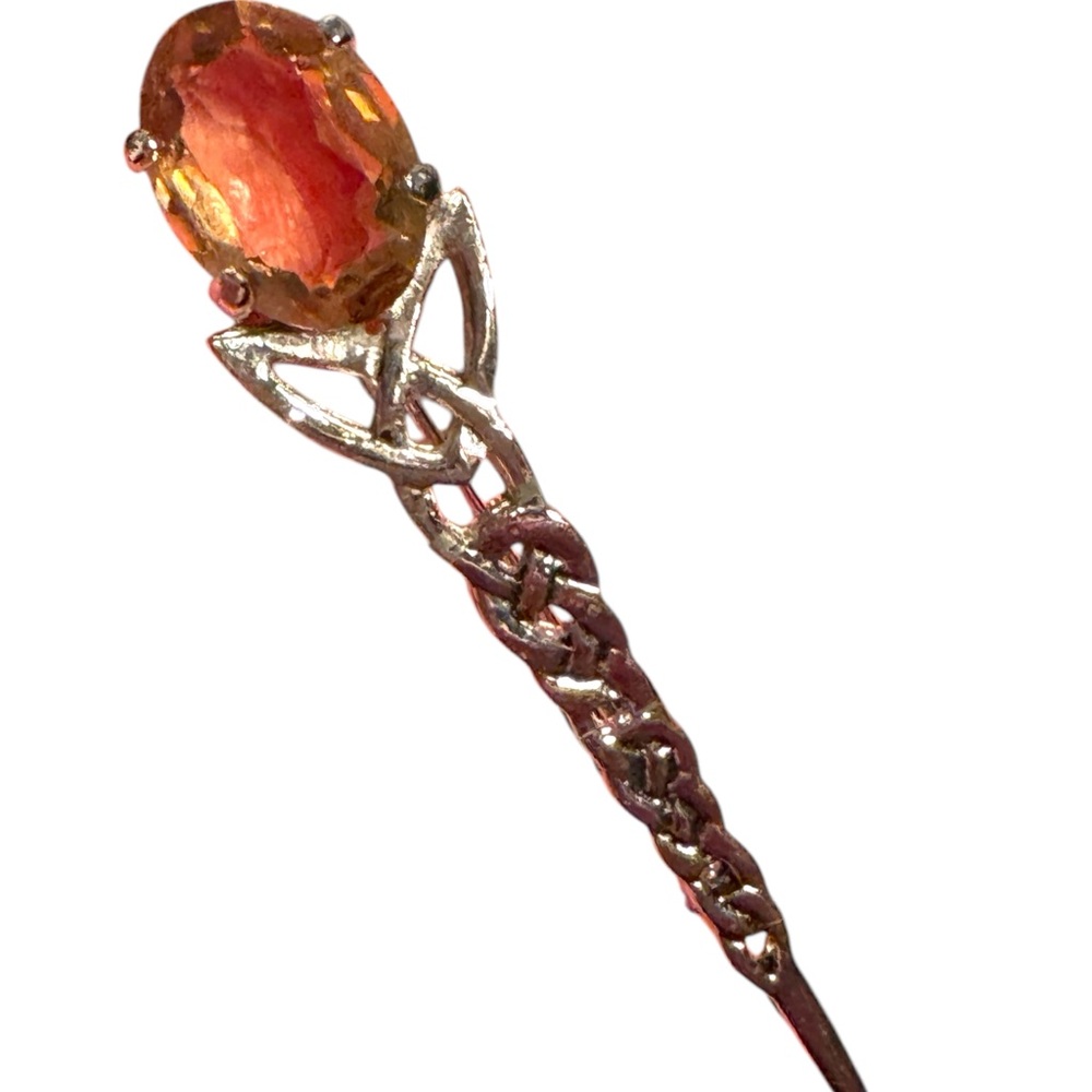 Elegant Vintage Silver Celtic Scottish brooch Glass Gem